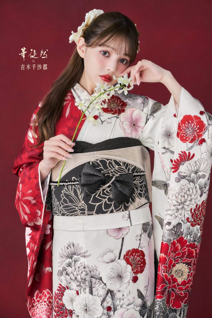 赤と白の吉木千沙都(ちいぽぽ)振袖