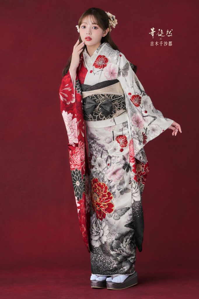 赤と白の吉木千沙都（ちいぽぽ）振袖