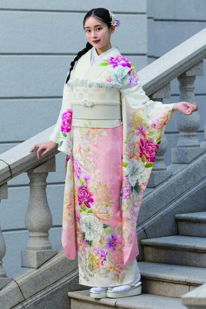 うすピンクの可愛らしいモダン柄振袖