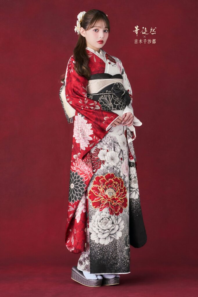 赤と白の吉木千沙都（ちいぽぽ）振袖