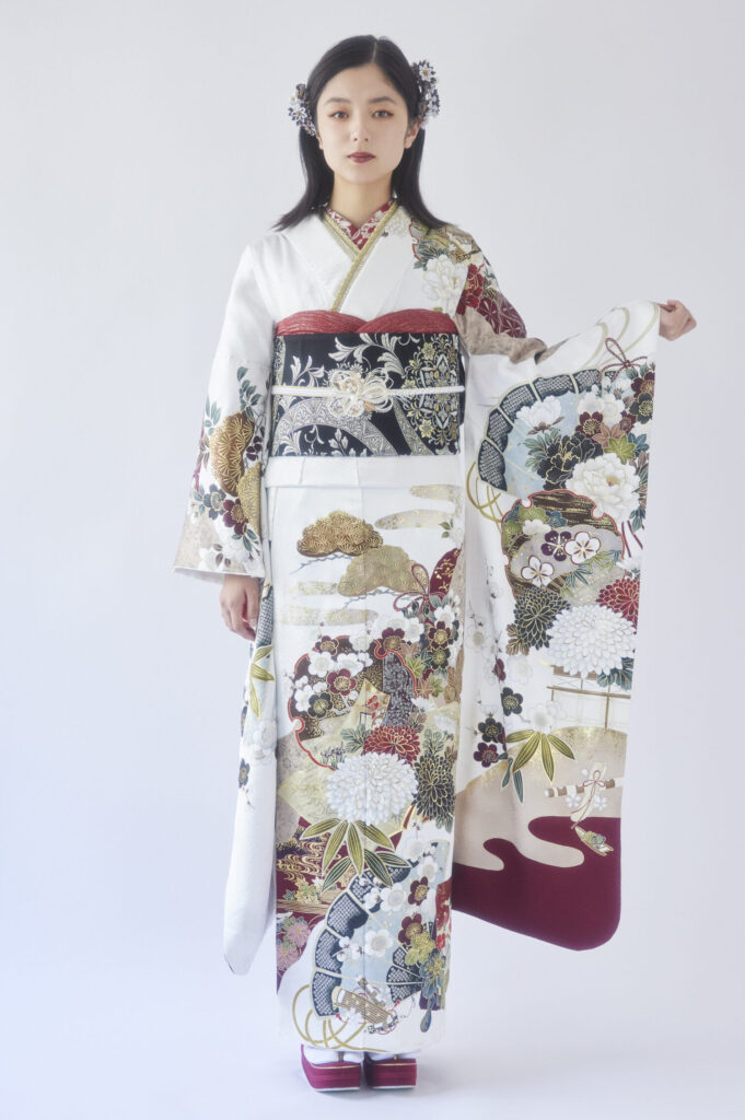 金彩華やかなの白地の振袖