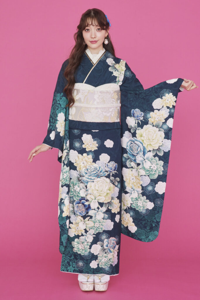 モダンでオシャレな緑色の振袖