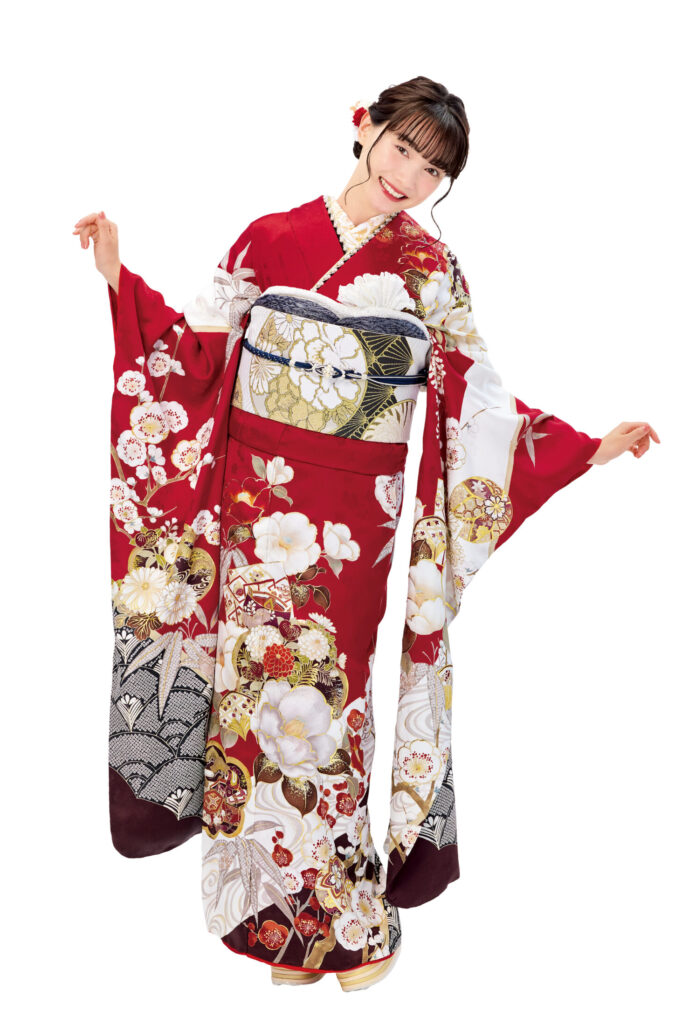 古典柄が上品な赤色の振袖